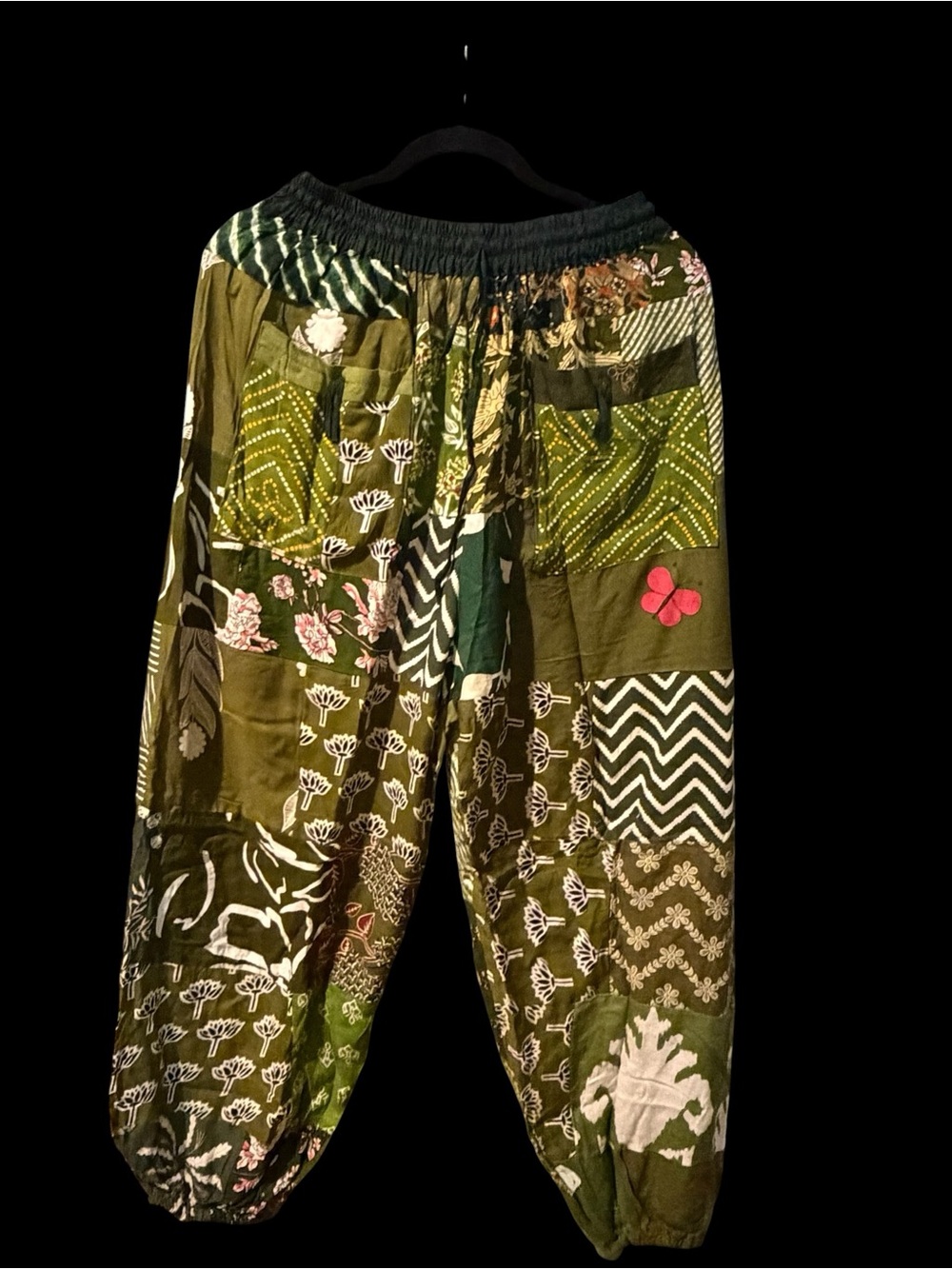 Green #5 NWT 100% rayon patchwork jogger bottom pants